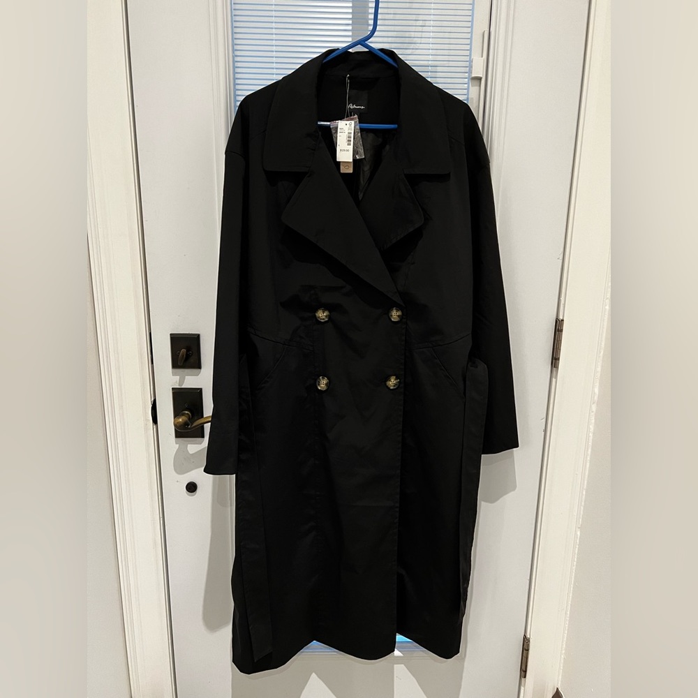 NWT Reitmans Long Rain Coat Black Size Large Classic Commuter Coat Spring Fall